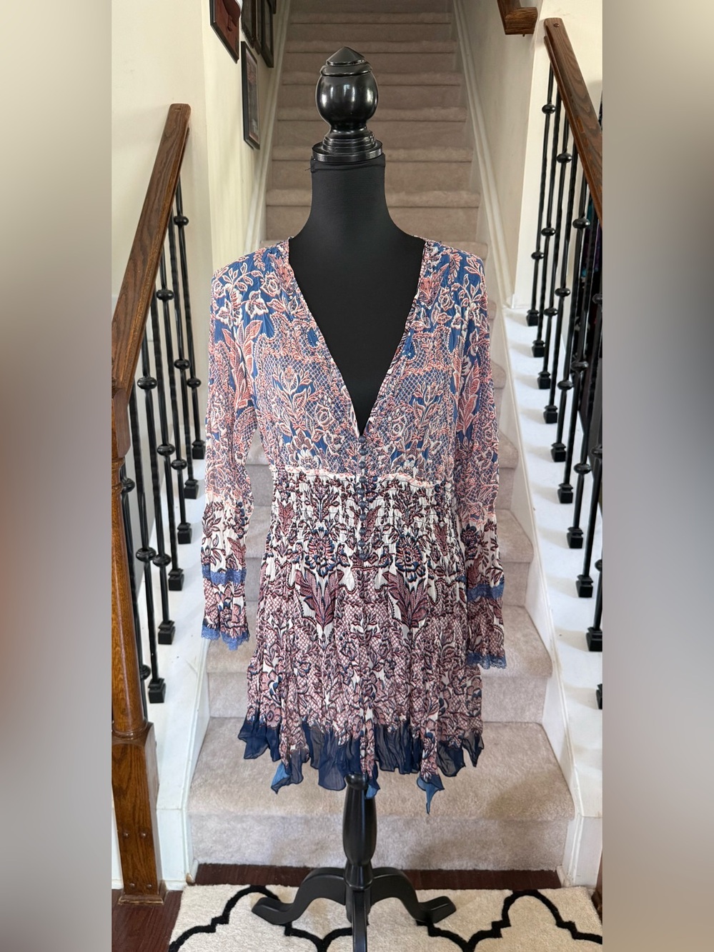 Floral Boho HankerChief Hem Mini Dress/Long Tunic